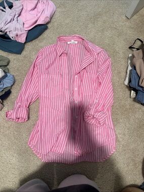 beachlunchlounge Pink and White Striped Shirt